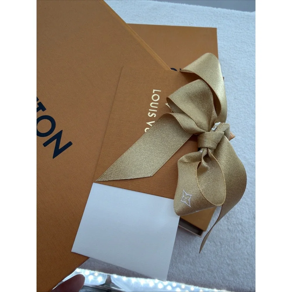 Empty Louis Vuitton Orange Gift Box Set of 4 w/ Blue Ribbon, Rectangle Cardboard